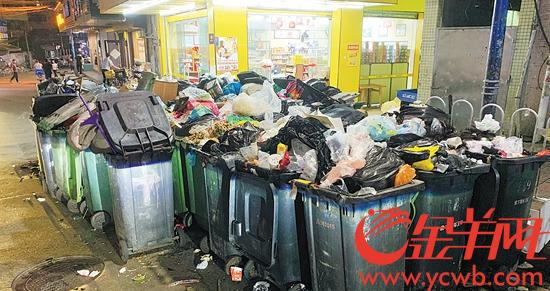 广州天河区上社村的分类垃圾桶“爆仓”记者 梁怿韬 摄