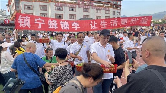 村超现场，球迷、游客免费品尝镇宁蜂糖李。
