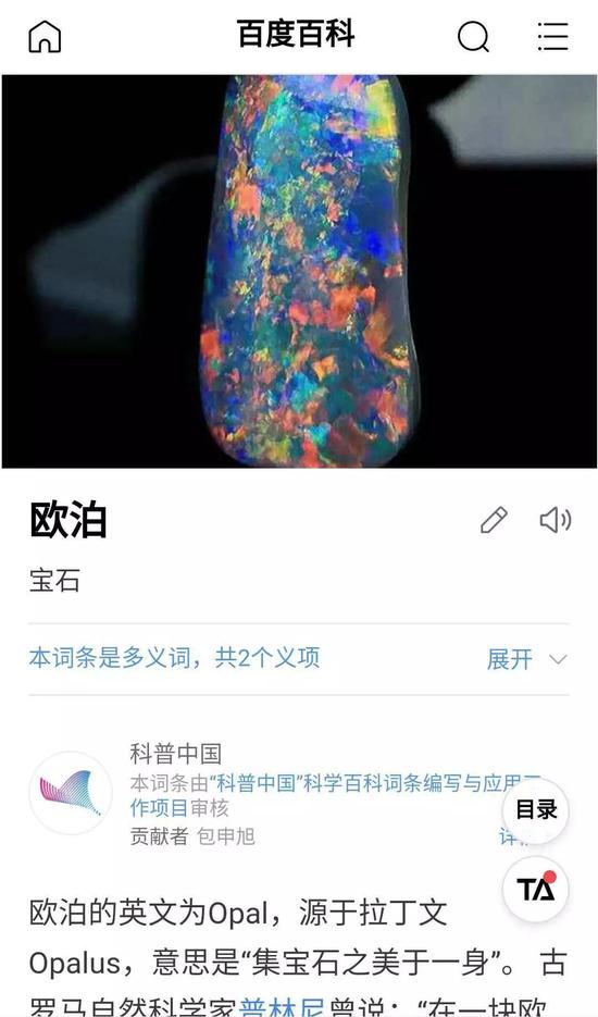 在网上随便搜索“欧泊石”得出的结果