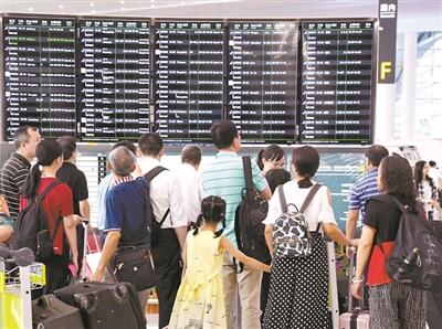 旅客在查找自己的航班信息。 广州日报全媒体记者黎旭阳 摄