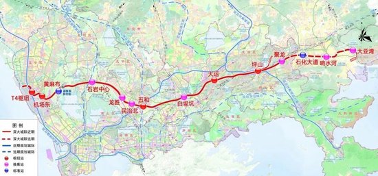 ▲深大城际铁路工程线路平面示意图（以实际建成为准）