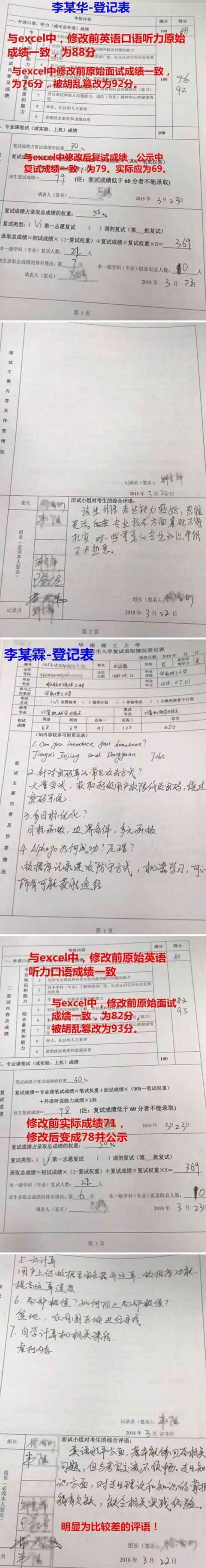 网友公布的被提分学生情况表