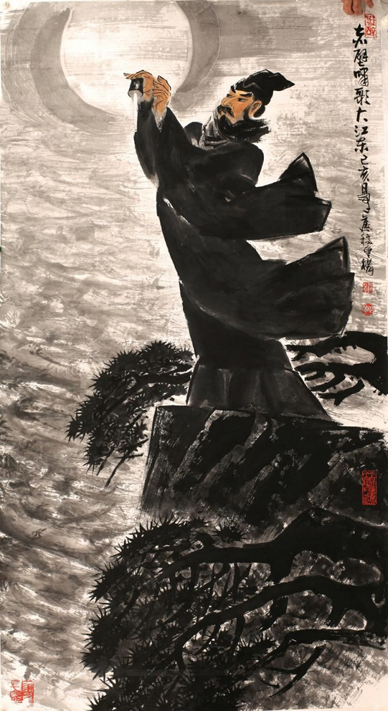 《赤壁啸歌大江东——苏东坡造像》 中国画 180cm×96cm 2019年