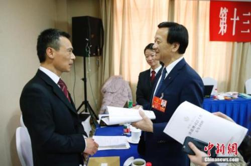 资料图：全国人大代表、中国侨联副主席刘艺良(右) 中新社记者 韩海丹 摄