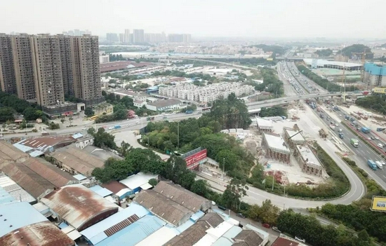 广佛高速沙涌出入口及匝道航拍图