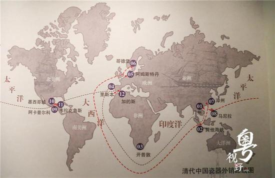 清代中国瓷器外销线路图