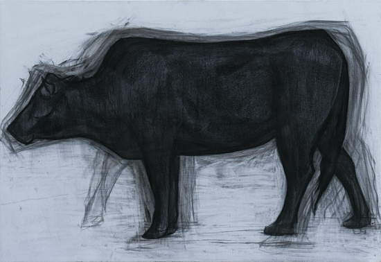 《牛》 作品材质：布面素描 作品尺寸 ：80x120cm 创作年代：2021年