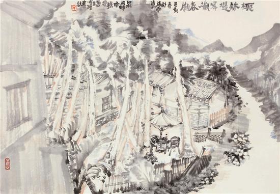 黄唯理 《椰林堤岸观春潮》