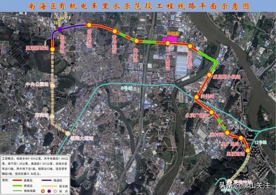 南海区有轨电车里水示范段线路平面示意图