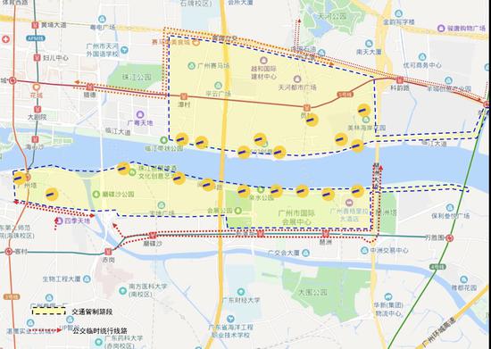 2019年国庆焰火晚会公交临时调整情况示意图