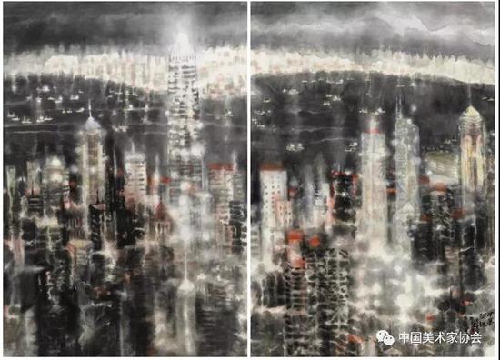 王秋童 中国香港 东方明珠 中国画 166cm×200cm