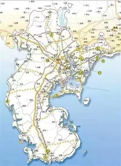 广东滨海公路规划图（绿色虚线部分）