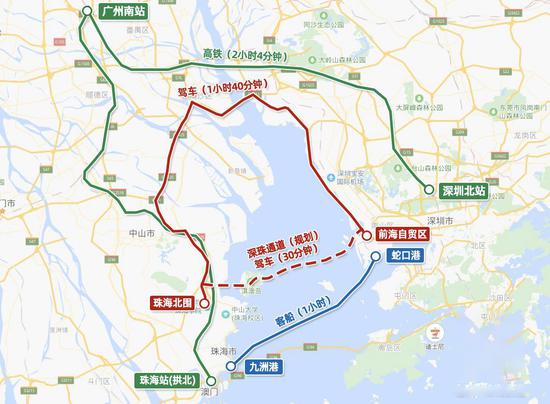 丨珠海-深圳的交通路线示意图