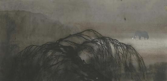 浴象|69×139cm| 纸本水墨