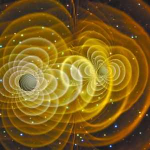 由两个黑洞产生的引力波3D示意图。图片来源：Henze，NASA