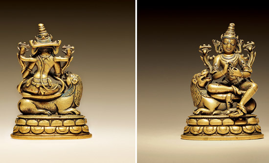 11、12世纪 铜文殊菩萨(错银错红铜)