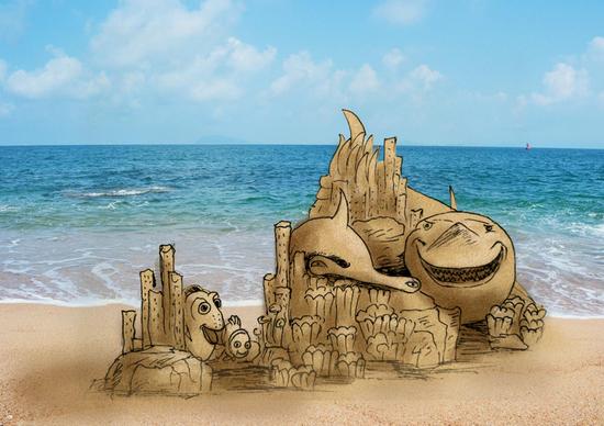 湛江海洋周金沙湾大型艺术沙雕展国庆迎客