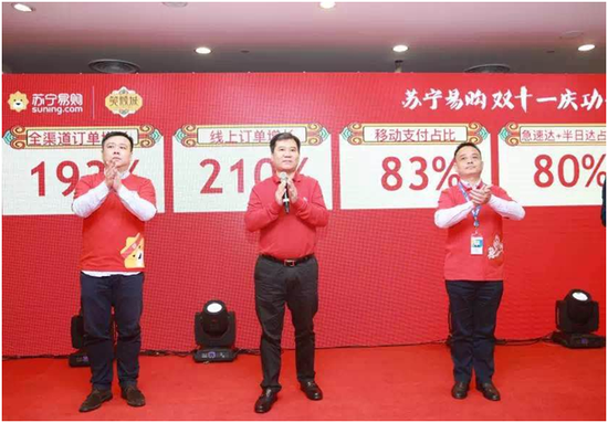 苏宁双十一暴增193% 张近东深夜1000万重奖