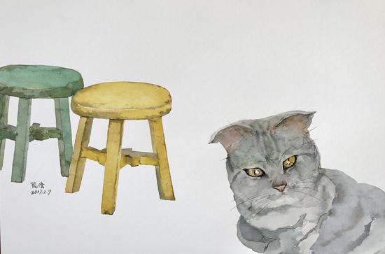 张伟 Zhang Wei《自在 Comfortable》纸本水彩 Watercolor on paper 31x45cm 2017