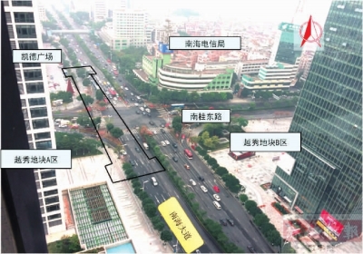 黄色区域为预计围蔽路段,黑色区域为桂城站预计位置。