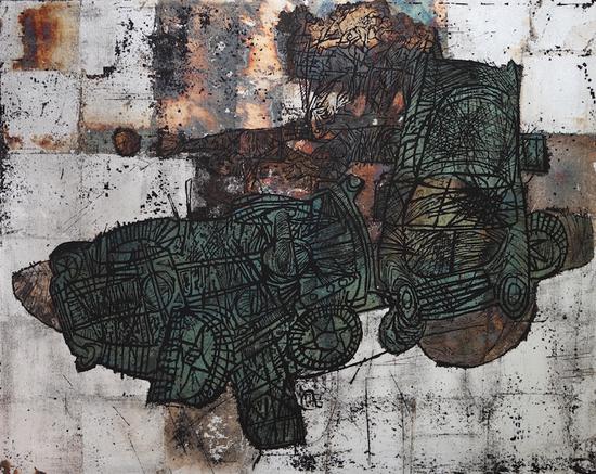 《现场 The Scene》油印套色木刻 Multi-colored woodcut 61.5x78cm 2014