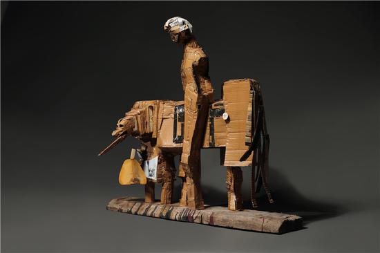 《唐吉诃德 Don Quixote》瓦楞纸、铁、木 、有色漆 Mixed media 98x63x30cm 2016