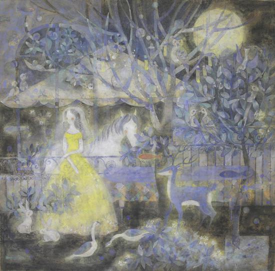 《夏夜的记忆The Memory of Summer Night》 80X80cm 纸本重彩Mineral colors on paper 2015