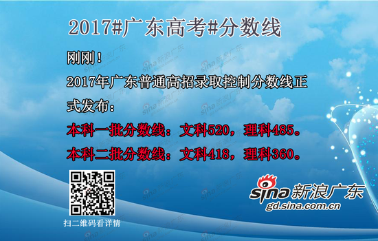 2017广东高考分数线公布：一本文520 一本理485