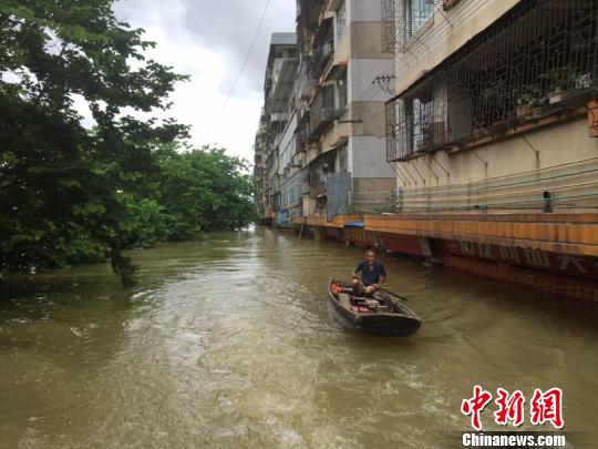 7月5日，肇庆民众划舟到外面购买食品　韦石明　摄