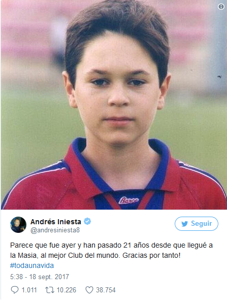 巴萨队长晒旧照:21年了 感谢世界上最好的俱乐