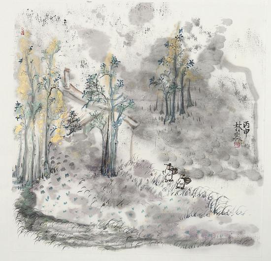 林淼《山风初日系列-1》34×34cm 纸本设色 2017年