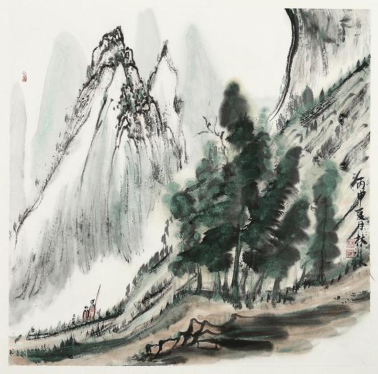 林淼《山风初日系列-5》34×34cm 纸本设色 2017年