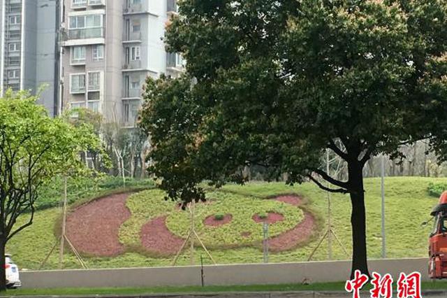 由植物拼接的巨型“大熊猫”栩栩如生。 贺劭清 摄