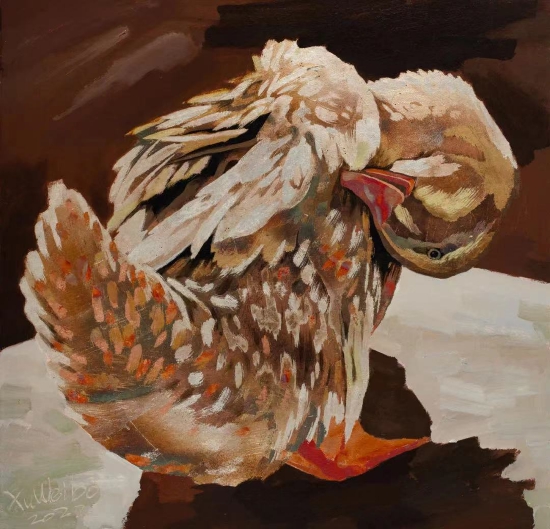 许伟波 《仪态》 2022年 布面丙烯、银箔、铜箔，50×50cm