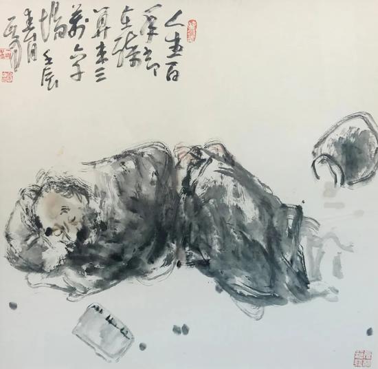 陈一峰《人生百年常在醉算来三万六千场》69cm×69cm 纸本水墨.jpg