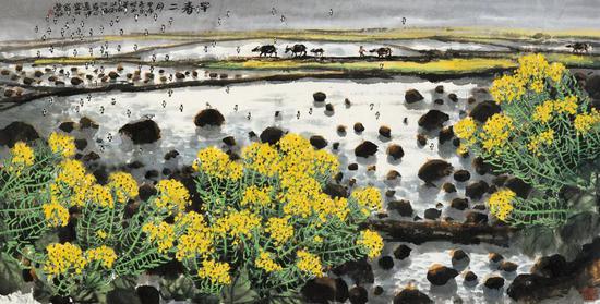 《早春二月》| 69cm×136cm | 纸本设色