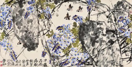 《紫气东来》| 139cm×69cm | 纸本设色