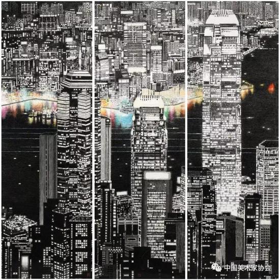 黄孝逵 中国香港 维港红帆 中国画 180cm×180cm