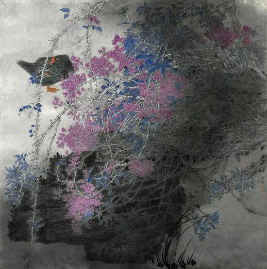 廖琼 中国香港 雨歇池塘晚吹清 中国画 200cm×200cm