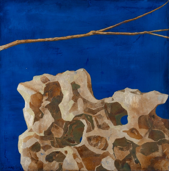 许伟波 《相依》，布面丙烯、银箔、铜箔，50×50cm，2022