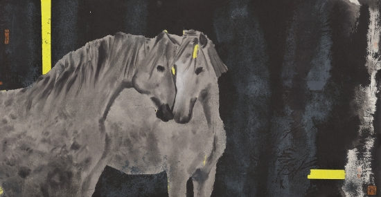 许伟波《就等这个机会》，纸本水墨，135×70cm，2017