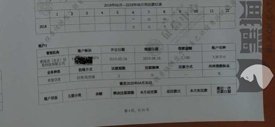 网友提供:征信报告显示借款2100元