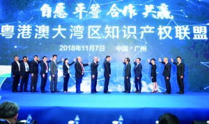14家发起单位代表共同启动粤港澳大湾区知识产权联盟。 信息时报记者 陆明杰 摄