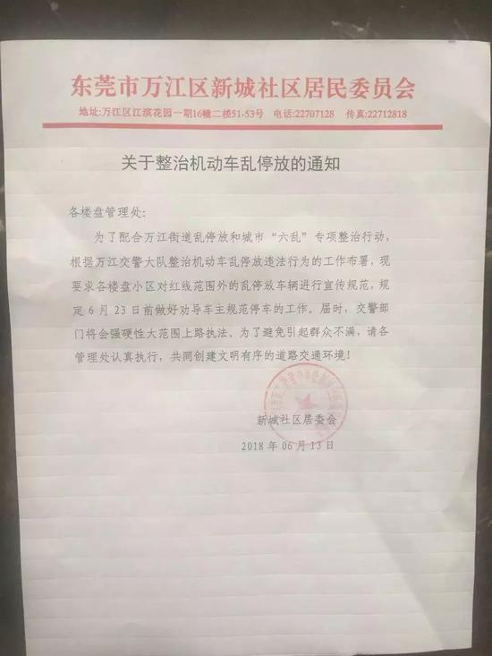 东莞万江小区周边道路违停开罚 拍到即罚200扣