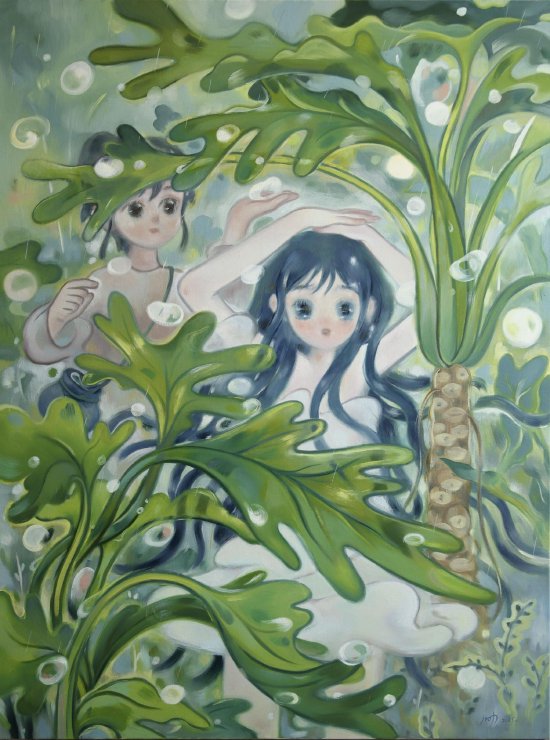 儿力力,春雨春羽,2025,布面油画,100×80cm