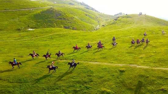 上百位重甲骑兵模拟古时战场浴血杀敌，在草原策马奔腾。