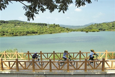 流溪水陆绿道岸上骑行路段 资料图片