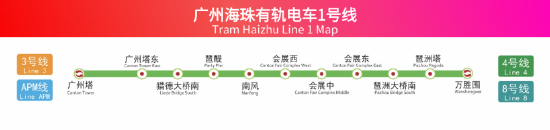  广州海珠有轨电车1号线线路图