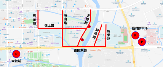节假日期间顺峰山公园周边临时停车场分布