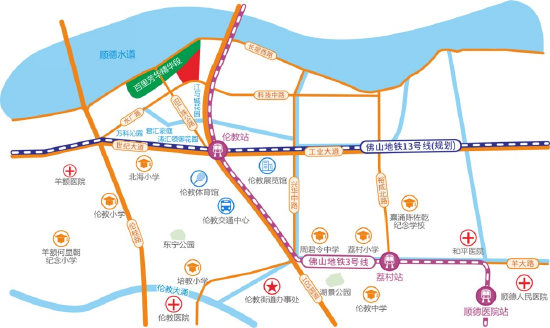 顺德水道百里芳华南岸沿江地块示意图